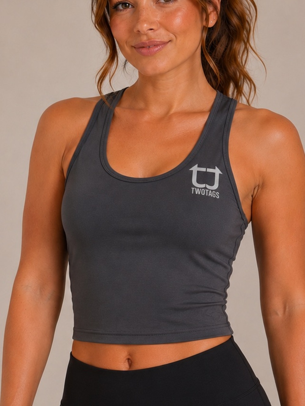 NWOT TwoTags Women’s Charcoal Racerback Crop Top
